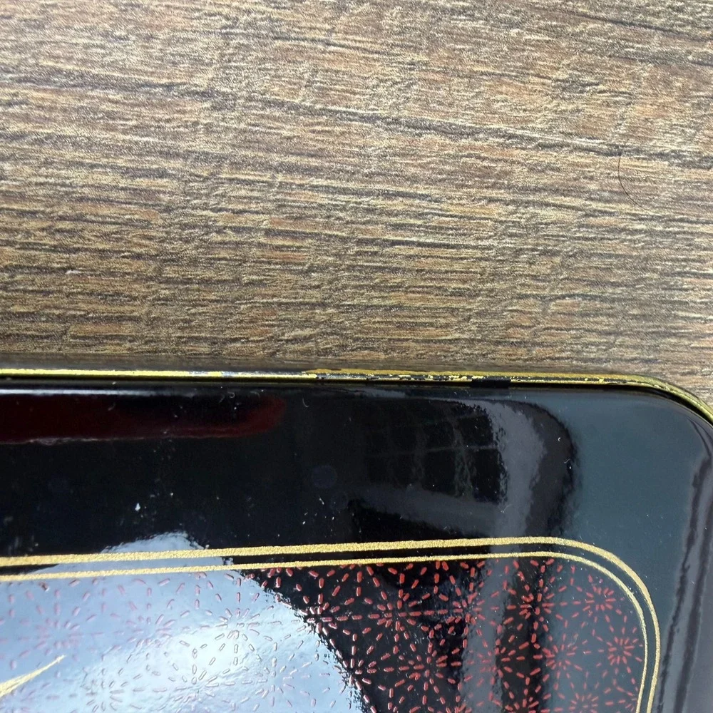Vintage Japanese Black Lacquer Bento Box Gold Iris Floral‎ Divided Tray Lid